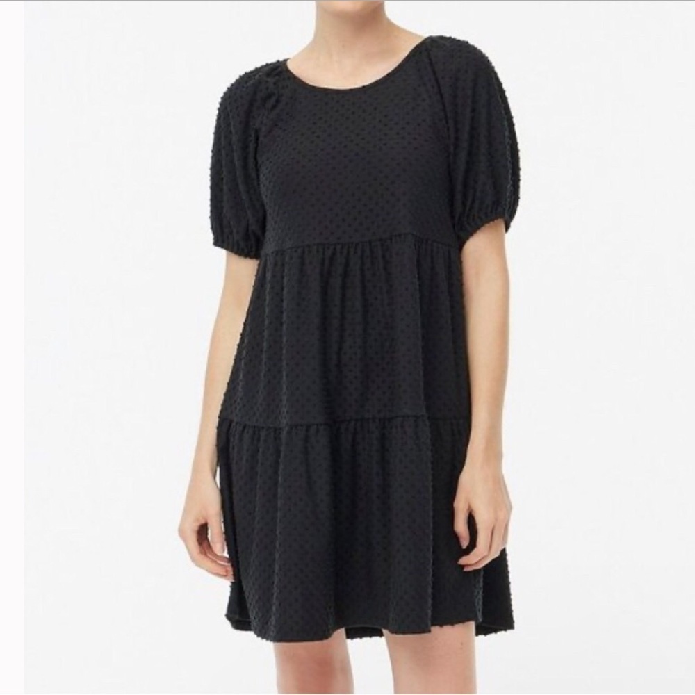 J Crew factory black swiss polka dot puff sleeve babydoll tiered dress medium
